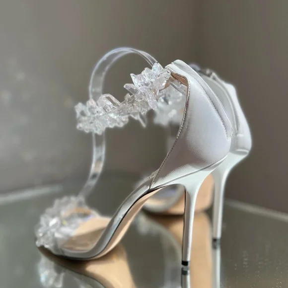 Like new Jimmy Choo White Maisel 100 Crystal Embellished Leather Sandals 41 - Picture 12 of 16